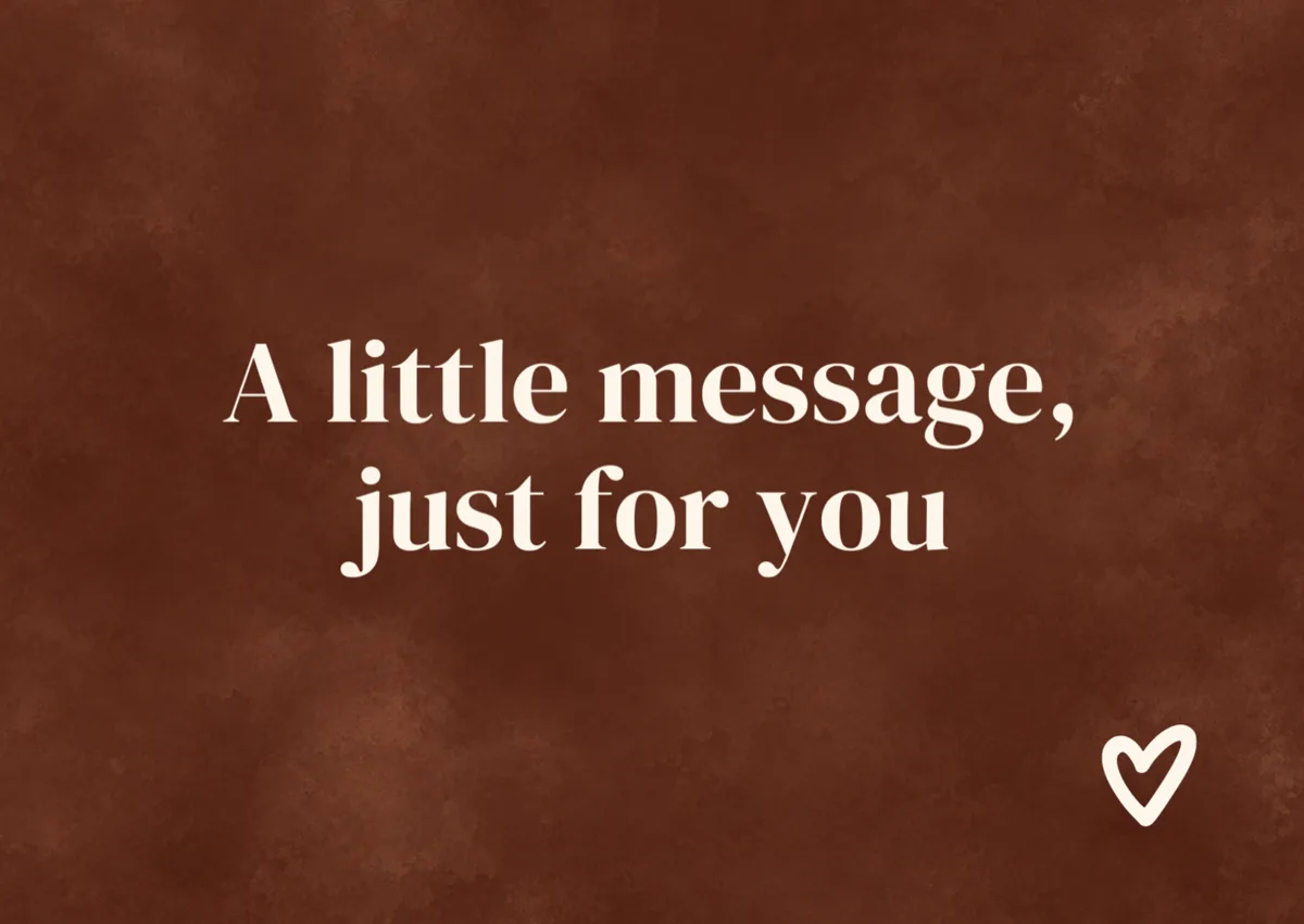 Gift note with “A little message, just for you” in cream on a brown watercolour background